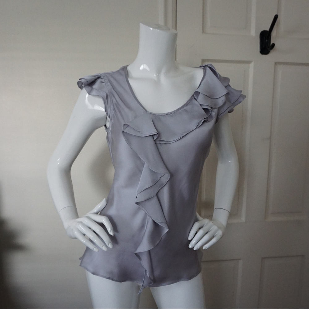 Sunny Leigh Silver Ruffle Sleeveless Blouse Sz S